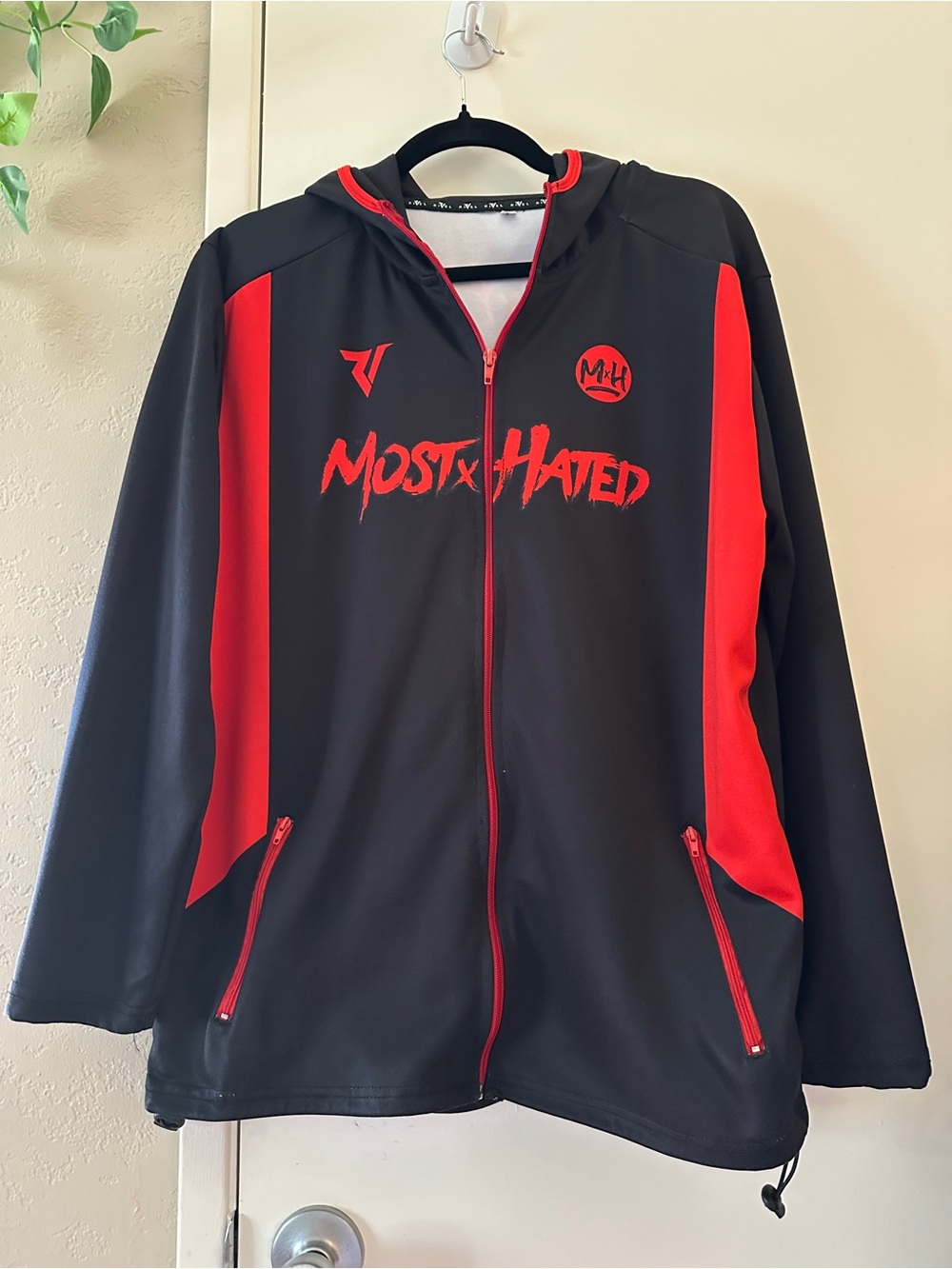 RARE MH Hoodie Windbreaker Jacket Size Large- Most Hated- black and red